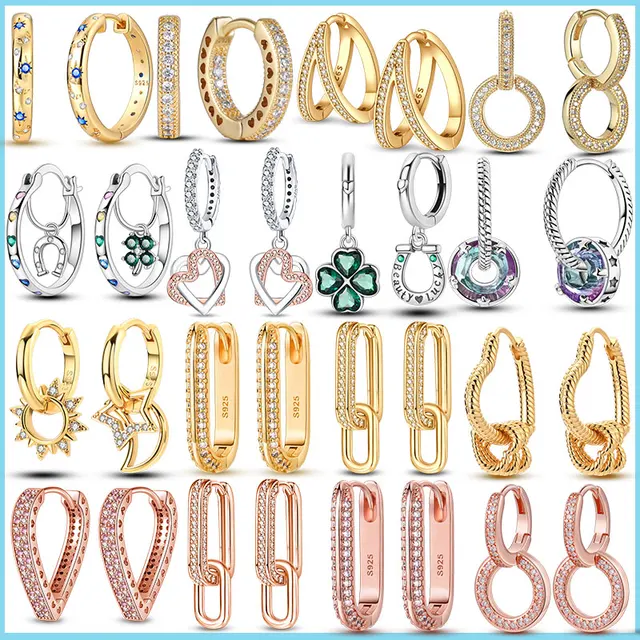 Boucles d'oreilles créoles en argent regardé 100% pour femme, or rose, coeur géométrique, pavé CZ, mariage, fiançailles, cadeau d'anniversaire, bijoux, 925 1