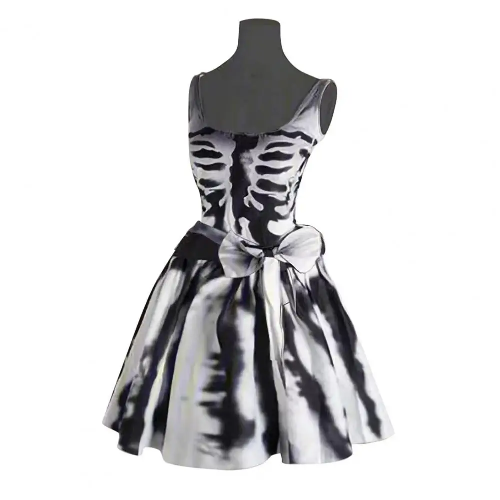 

Lady Maxi Dress Ghostly Halloween Dress A-line Flared Tunic with Print Belted Cosplay Costume for Women Wedding Guest Attire Big