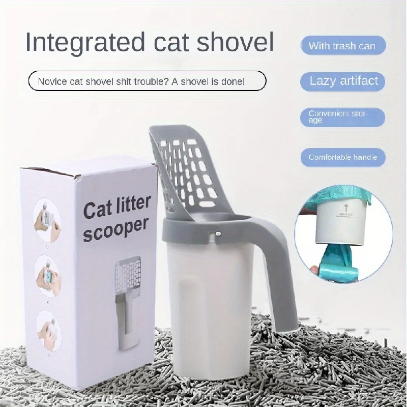 

Cat Litter Scooper, Detachable Cat Litter Scoop With Bag Holder, Self-Cleaning Deep Shovel With 1roll Garbage Bag