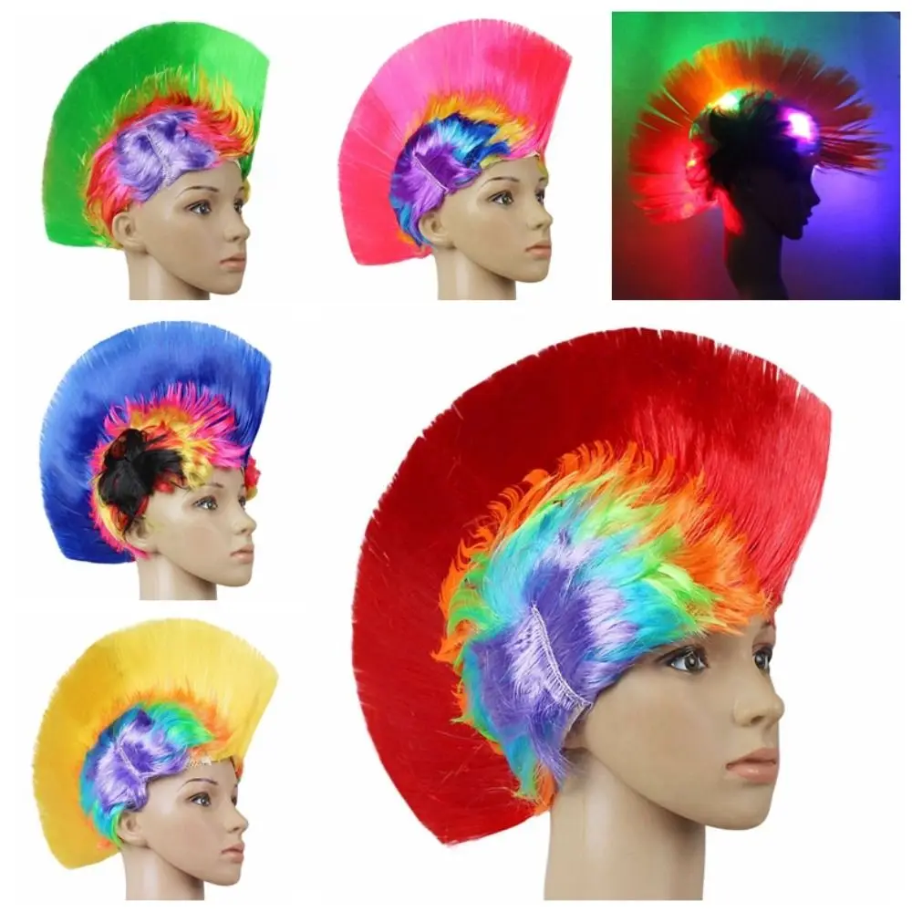 

Luminous Funny Cockscomb Bar Fluffy Colored Rainbow Punk Wig Disco LED Mohawk Wig Night Party