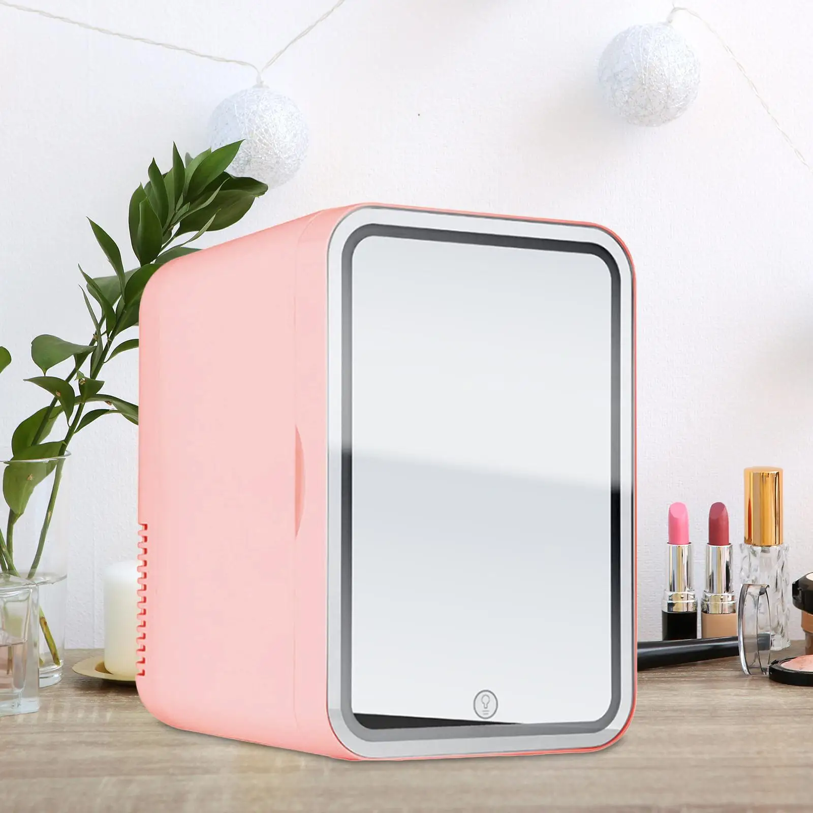 

Small Skincare Fridge with LED Makeup Mirror for Skincare Personal Mirrored Beauty Refrigerator for Makeup College Car Home Dorm