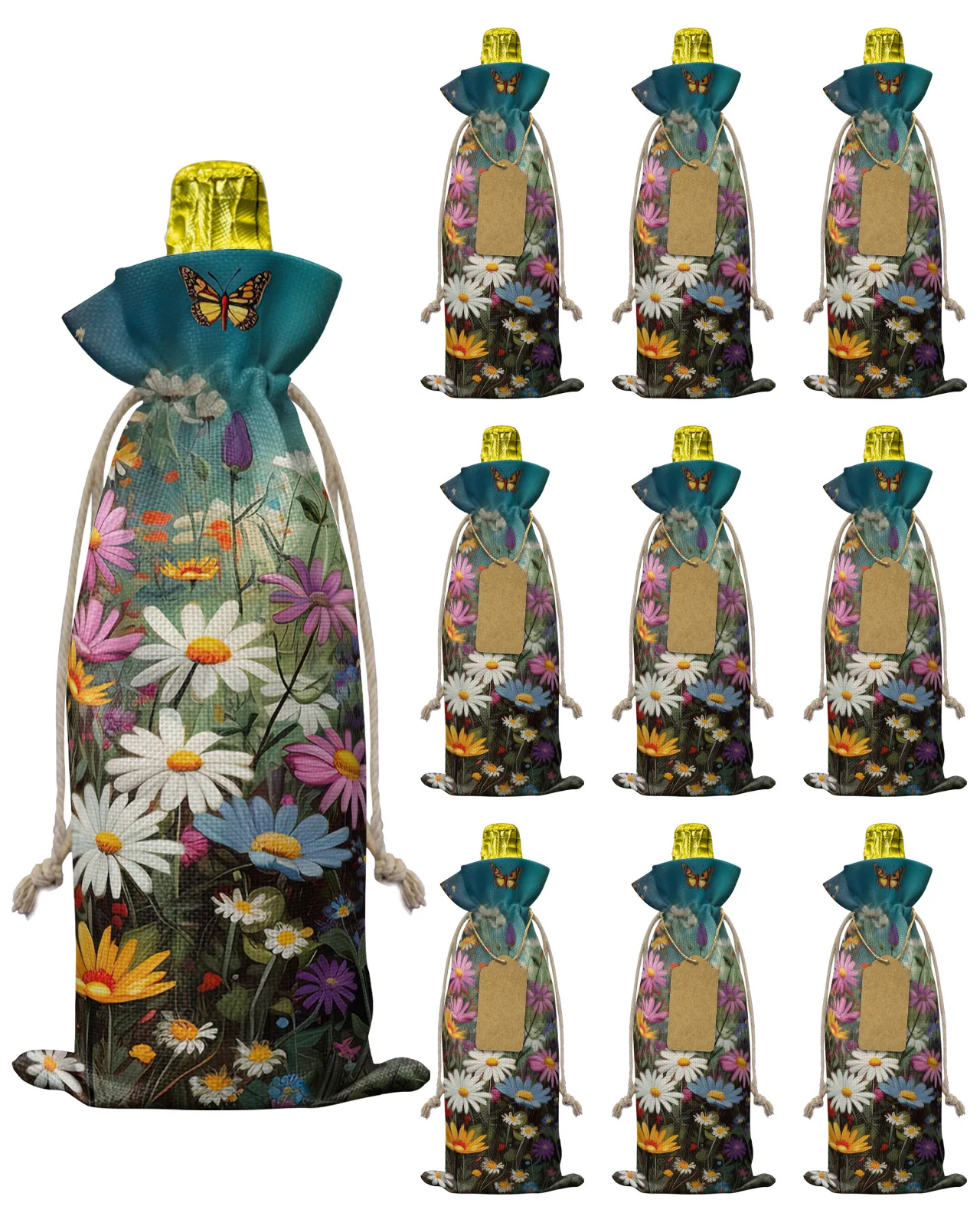 10 шт., Декоративные Чехлы для винных бутылок с Кулиской 
10 шт., Декоративные Чехлы для винных бутылок с Кулиской