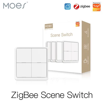 MOES-ZigBee 무선 12 씬 스위치, 투야 스마트 4 갱 푸시 버튼 컨트롤러, 자동화 시나리오 용 원격 제어 스위치