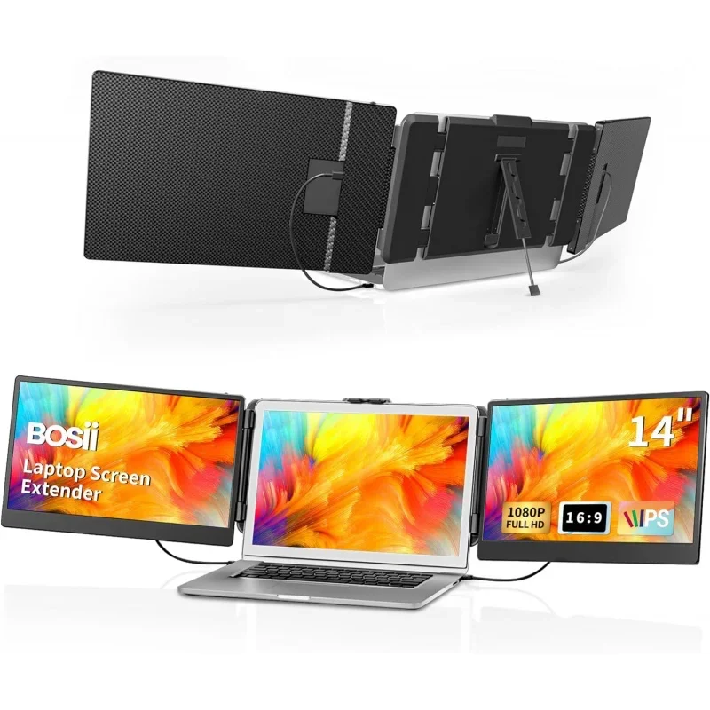 

Портативный удлинитель экрана ноутбука-14 дюймов, тройной IPs FHD 1080p HDMI/USB-A/Type-C, расширенный монитор для ноутбуков (максимальная длина: 1