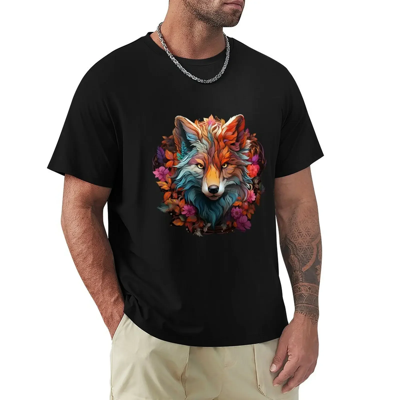 

Floral Wolf T-shirt Blouse aesthetic clothes shirts graphic tees plain white t shirts men