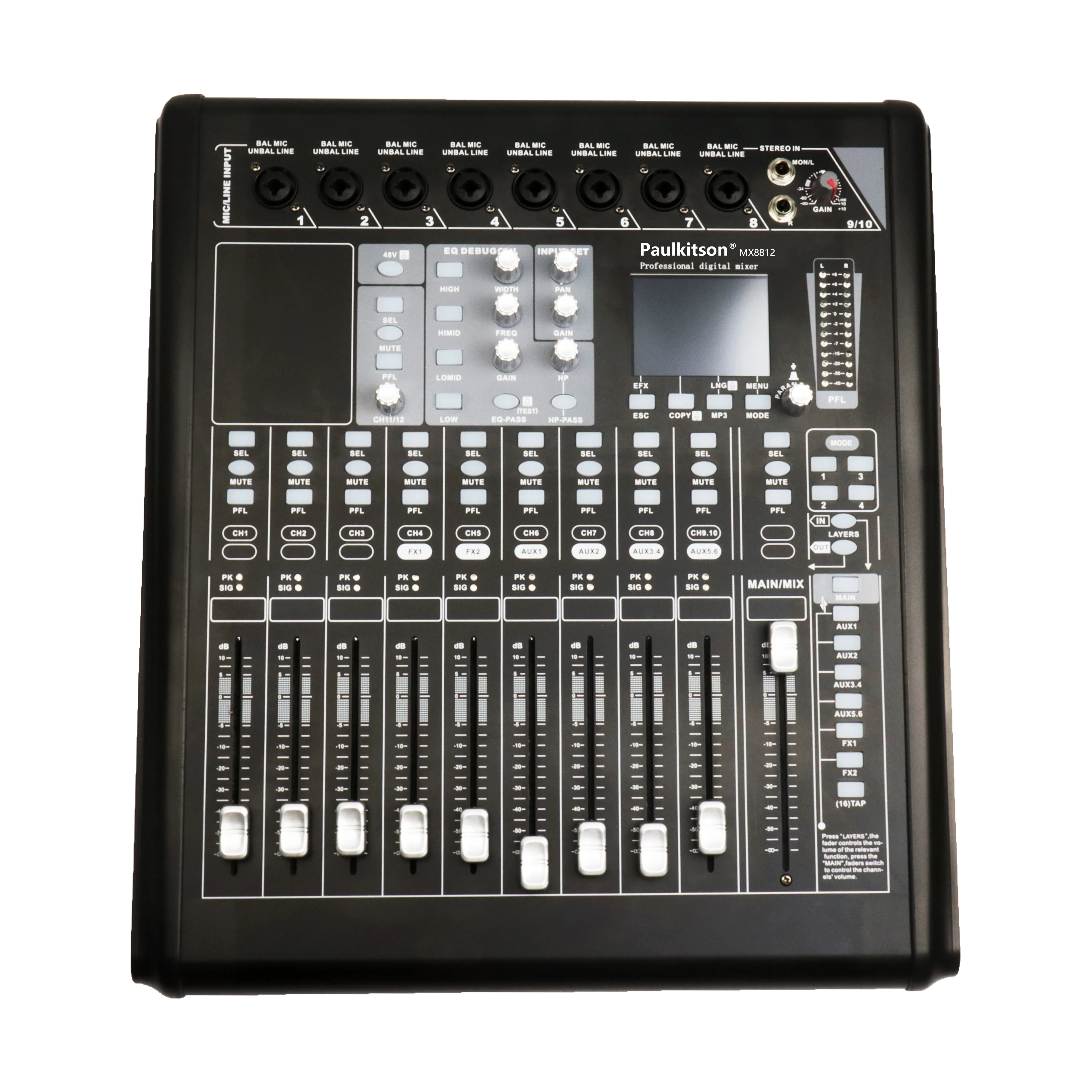 

Paulkitson MX8812 Console Mixer Professional Stage Performance 12 Channel Digital Mixer Recording Mixing DJ Audio Sound System