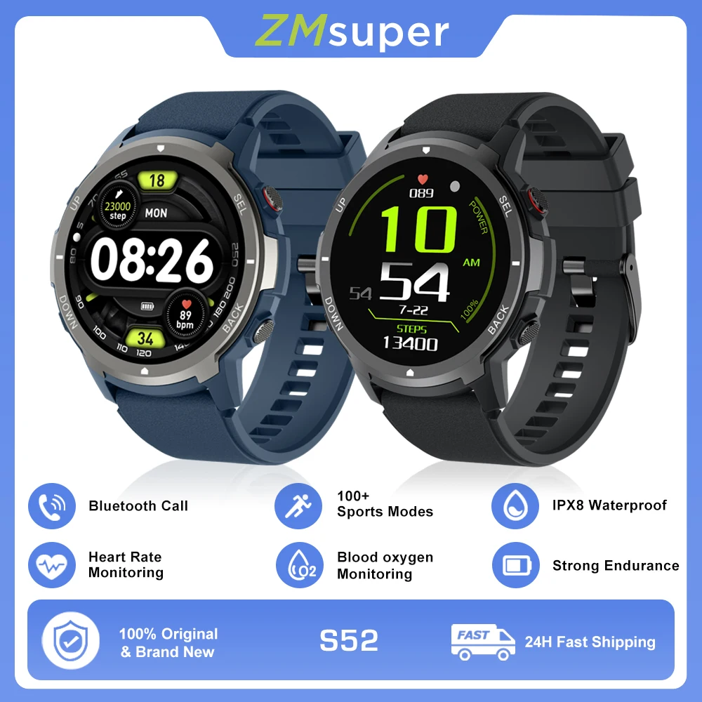 

ZMsuper S52 Smart Watch Men Bluetooth Heart Rate Blood Oxygen Detection Sports Pedometer Tracker Ip68 Waterproof For Android IOS