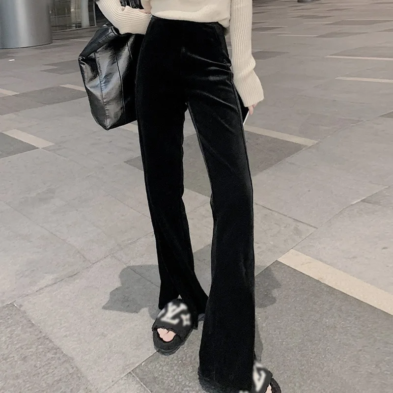 Deeptown Black Elegant Winter Velvet Flare Pants Women High Waist Vintage Chic Skinny Trousers Korean Fashion Gyaru Warm Baddies
Deeptown Black Elegant Winter Velvet Flare Pants Women High Waist Vintage Chic Skinny Trousers Korean Fashion Gyaru Warm Baddies