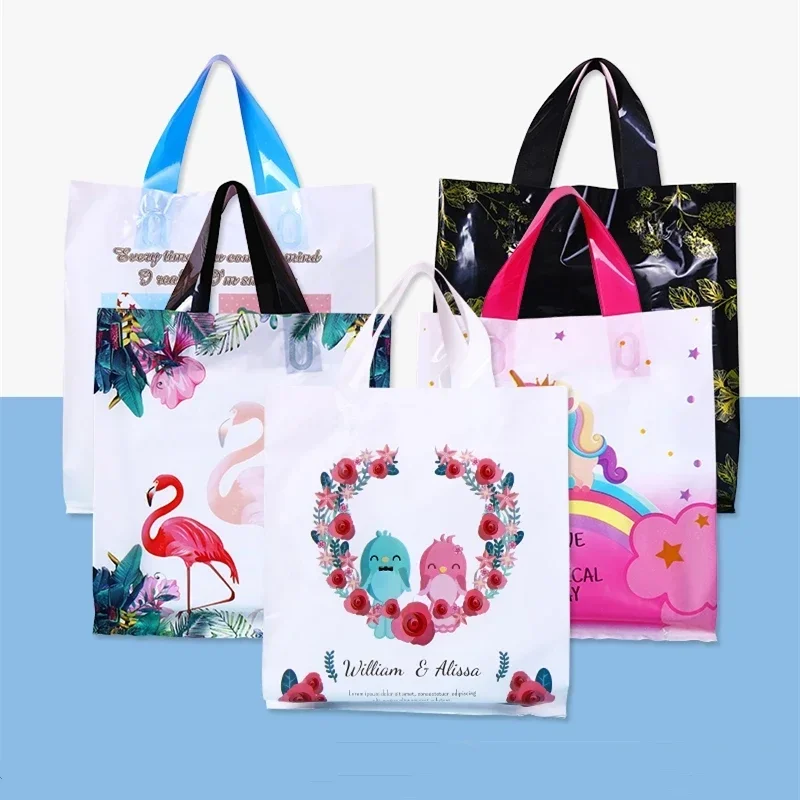 

50pcs Cartoon Plastic Handbag Market Shopping Store Vertical Plate Clothing Packaging Bags Festival Gift Thickening Storage bags
