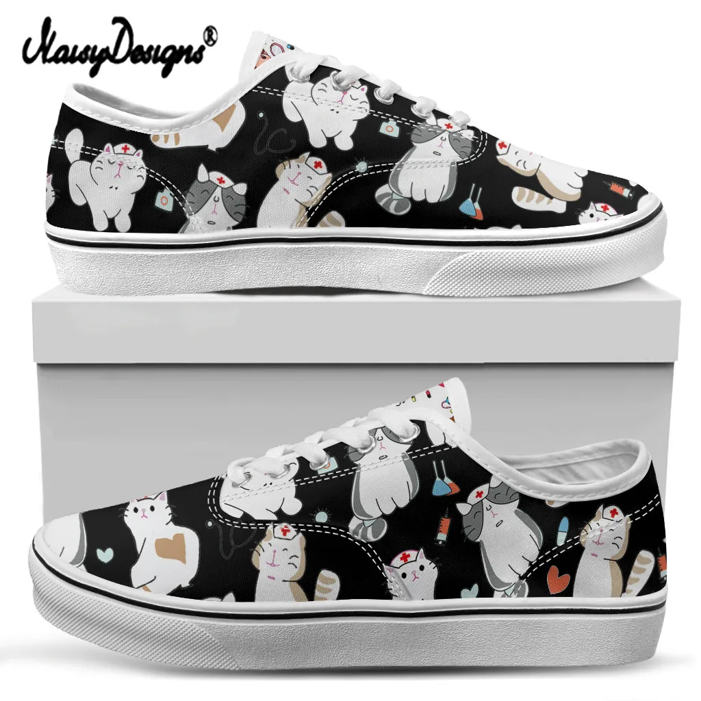 

Noisydesigns Women Sneakers Fashion Woman's Shoes Summer Autumn Trend Casual Sport Shoes Cartoon Nurse Cat White Vulcanized Shoe