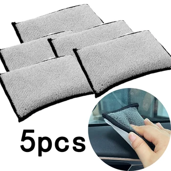 5pcs Double Side Car Interior Scrubbing Sponge for Leather Interior Car Wash Pad No Scratch Car Microfiber Scrubbing Sponge
