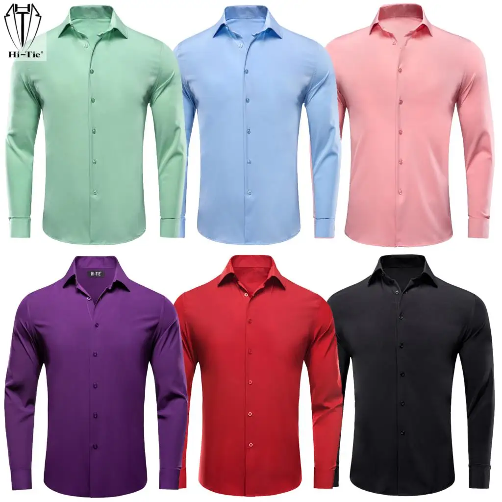 Hi-Tie Pure Solid Silk Mens Shirts Plain Long Sleeve Formal Dress Suit Blouse for Male Sage Sky Blue Rose Black White Red Purple
Hi-Tie Pure Solid Silk Mens Shirts Plain Long Sleeve Formal Dress Suit Blouse for Male Sage Sky Blue Rose Black White Red Purple