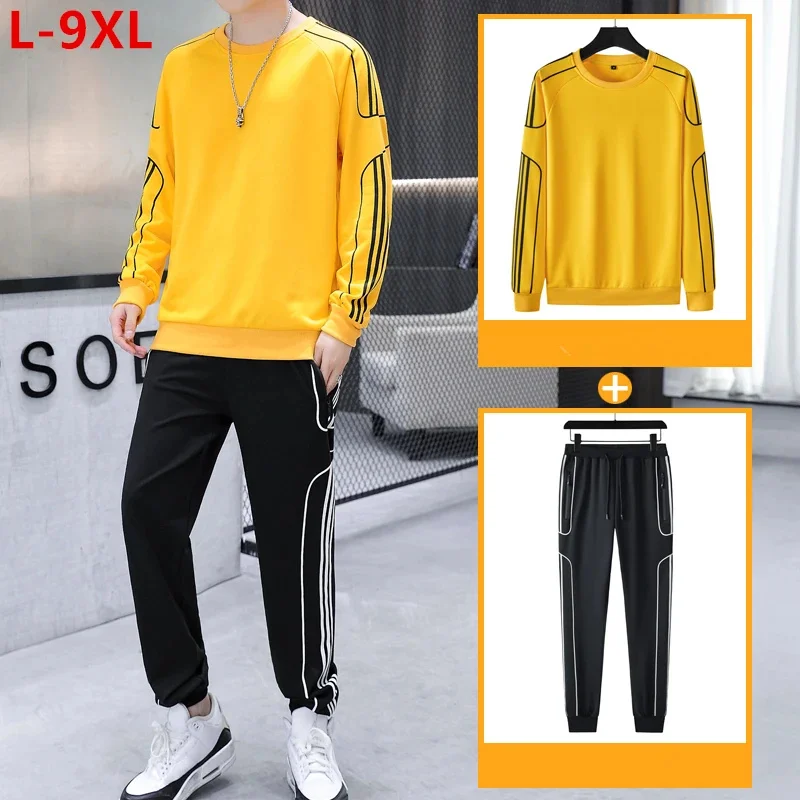 

Teenagers Tracksuit Set Plus Size 9XL Sweatshirt 2 Piece Men Tops Jogging Sweat Suit Pants Sports 8XL 7XL White Autumn Clothes