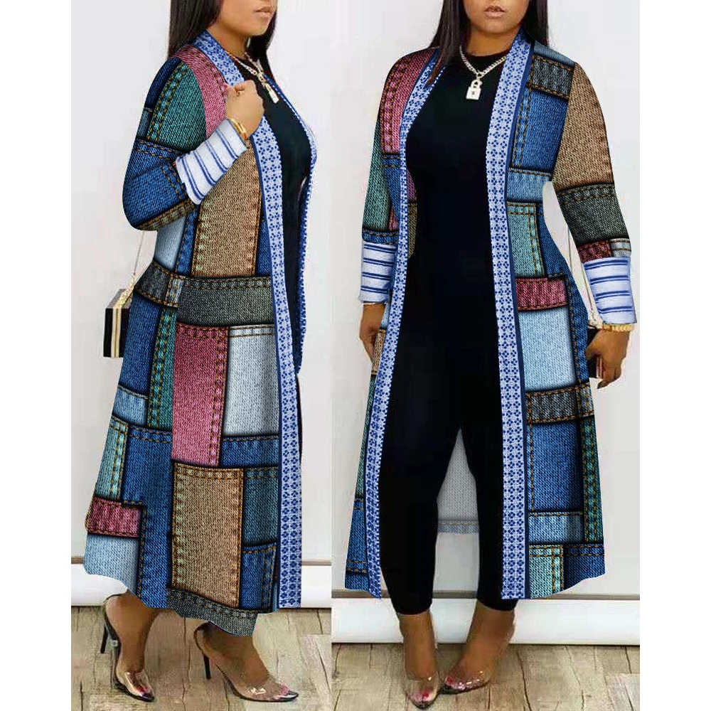 Autumn Women Denim Look Print Open Front Longline Coat 2023 Femme Casual y2k Oversized Coat Lady Outfits Trench Clothing
Autumn Women Denim Look Print Open Front Longline Coat 2023 Femme Casual y2k Oversized Coat Lady Outfits Trench Clothing