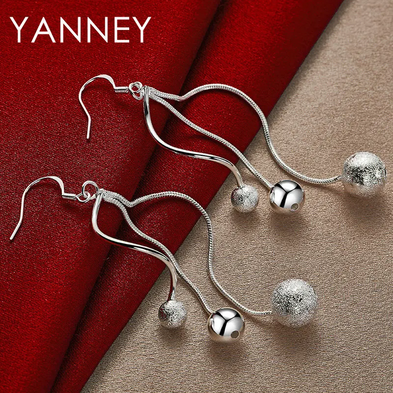 

925 Sterling Silver 85MM Exquisite Frosted Beads Earrings For Women Fashion Charm Jewelry Accessories Wedding