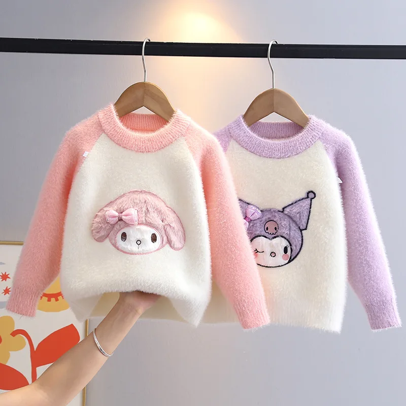 

Kawaii Sanrios Kuromi My Melody Cartoon Kids Plush Sweater Winter Cute Warm Thickened Bottoming Shirt Children's Clothing Gift