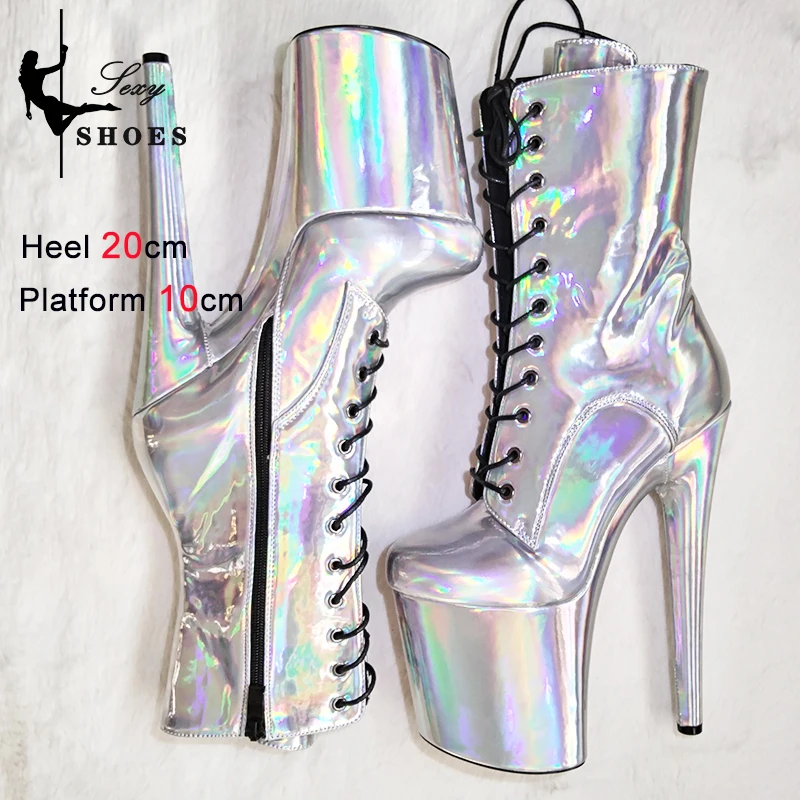 

Discoloration Ultral High Heels 20cm/8Inch Sexy Women Ankle Boots Catwalk Platform Boots Pole Dance Stripper Party Dress Shoes