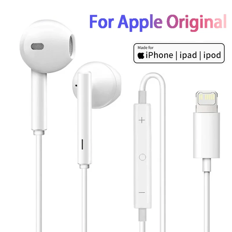 

For Apple Original Headphones For iPhone 14 13 12 11 Pro Max mini Lightning Earphones X XS XR 8 7 Plus SE Wired Bluetooth Earbud