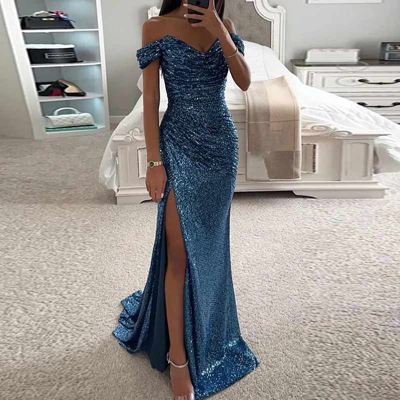 Sexy Sequin High Slit Draped Party Dress Elegant Slash Neck Glitter Evening Dresses Female Backless Bodycon Long Cocktails Dress
Sexy Sequin High Slit Draped Party Dress Elegant Slash Neck Glitter Evening Dresses Female Backless Bodycon Long Cocktails Dress