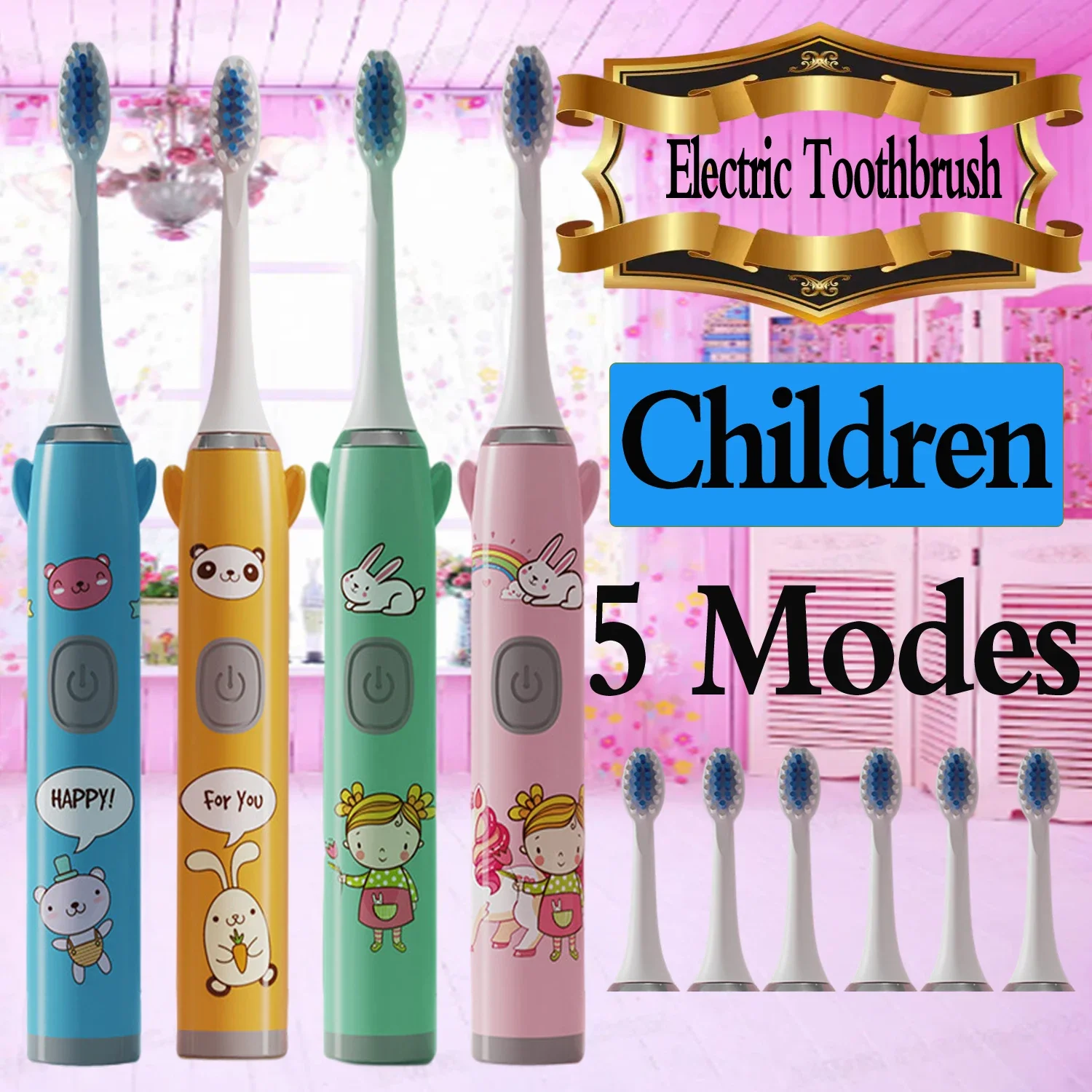 

Щетка Зубная электрическая звуковая для детей и взрослых, милая сменная для ухода за полостью рта, отбеливания и чистки зубов