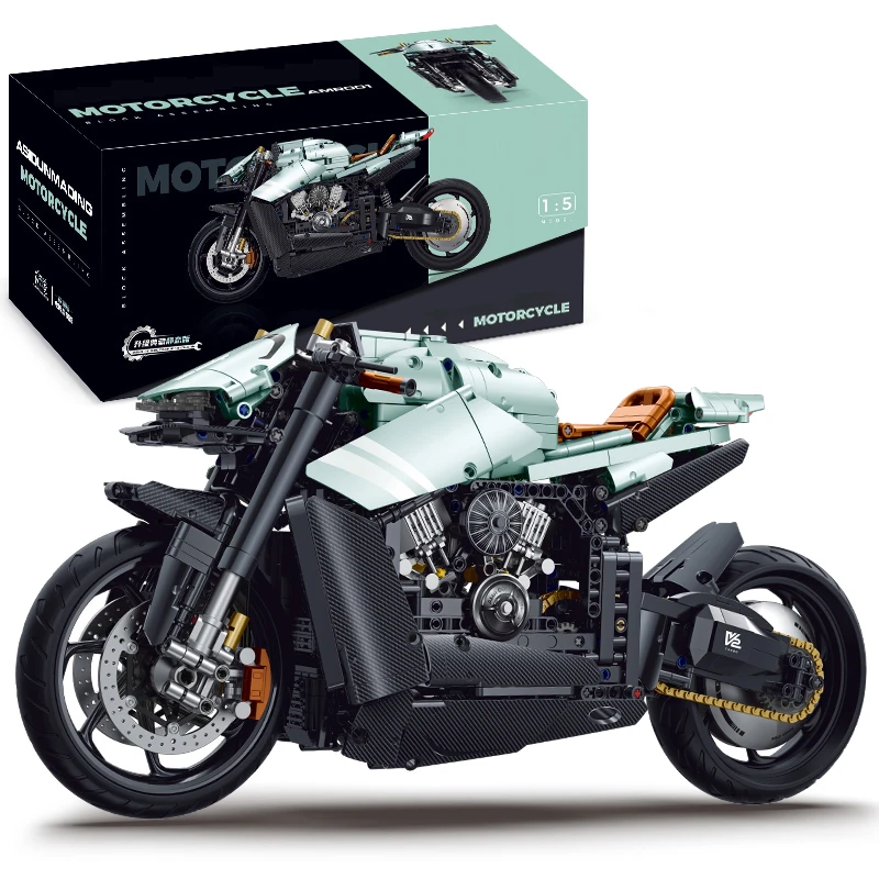 

1:5 Blocks Motorcycle Model Building Bricks Sets MOC Technical Toys City Motorbike Racer Gifts for Boy Kids Children 2176Pcs