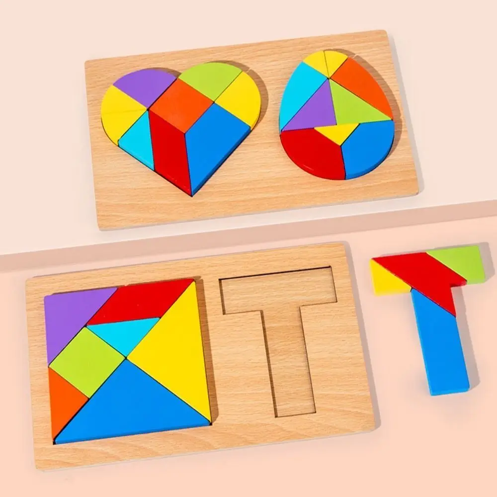 

3D Wooden Puzzles Heart Egg Tangram Geometric Shape Kids Cognitive DIY Jigsaw Early Learning Homeschool Supplies Educational
