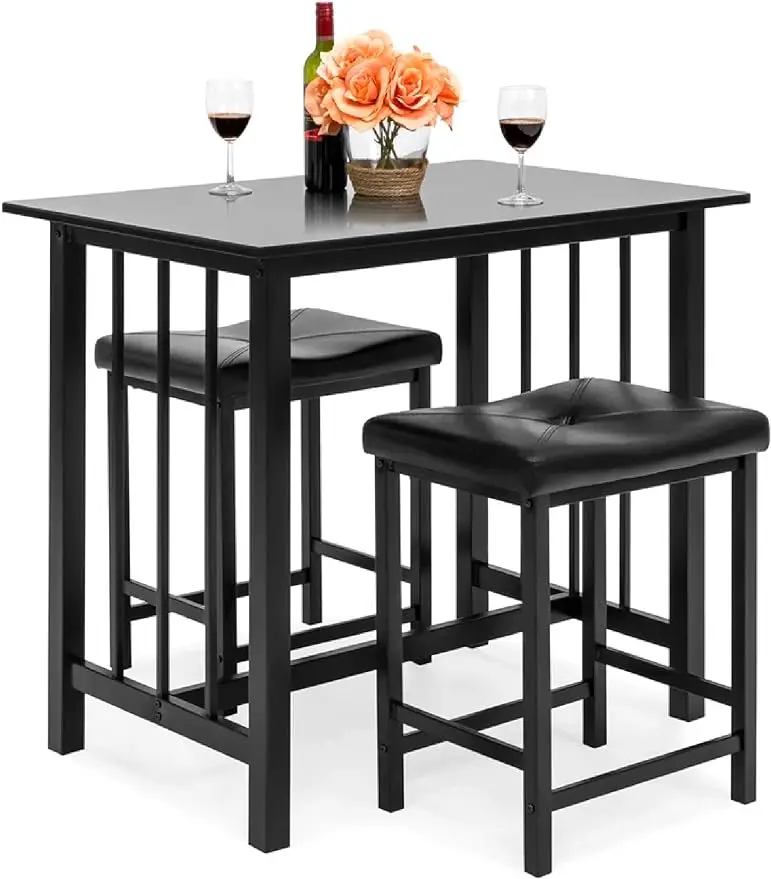 

Best Choice Products 3-Piece Counter Height Dining Table Furniture 2 Faux Leather Backless Stools, Compact, Space-Saving