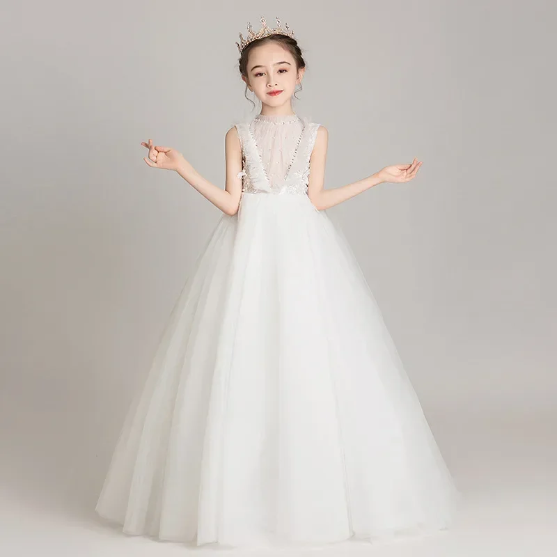 

Children's Dress 2024 New Fashionable Sleeveless Fluffy Gauze Flower Girl Wedding Dress Host Piano Performance Dress