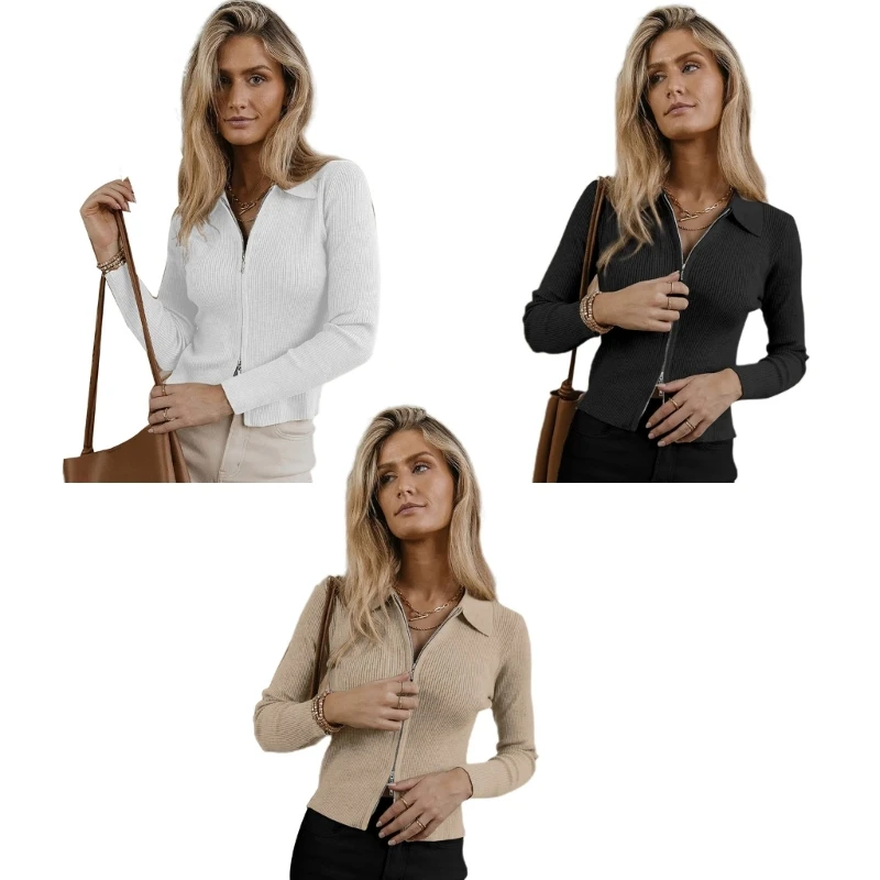 Womens Turndown Collar Cardigan Sweater Zipper Knitted Open Front Sweater Long Sleeve Fashion Basic Slim Sweater Coat
Womens Turndown Collar Cardigan Sweater Zipper Knitted Open Front Sweater Long Sleeve Fashion Basic Slim Sweater Coat