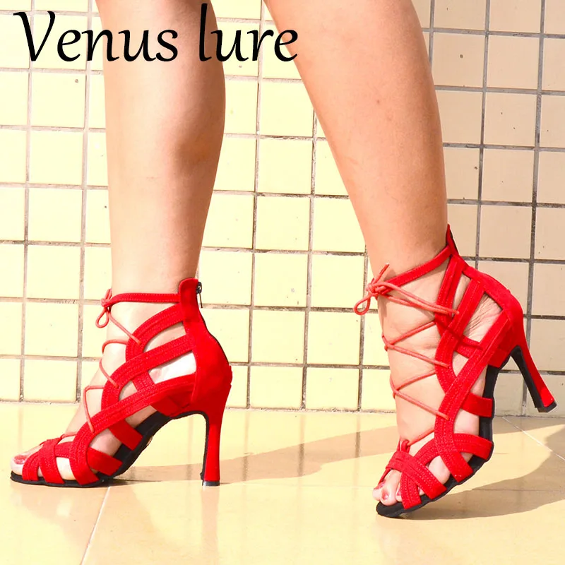 

Женские ботинки для бальных танцев Venus Lure, обувь для латинских танцев, сальсы, танго, сандалии на шнуровке с МЯГКОЙ ЗАМШЕВОЙ подошвой