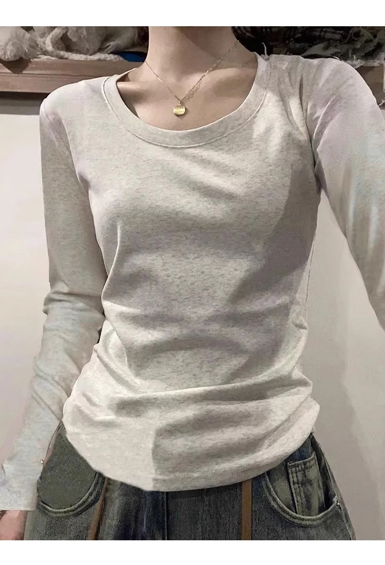 تي شيرت نسائي ضيق بأكمام طويلة، قميص داخلي قطني بقصة ضيقة لخريف وشتاء، طبقة أساسية لتنحيف الجسم تي شيرت نسائي ضيق بأكمام طويلة، قميص داخلي قطني بقصة ضيقة لخريف وشتاء، طبقة أساسية لتنحيف الجسم