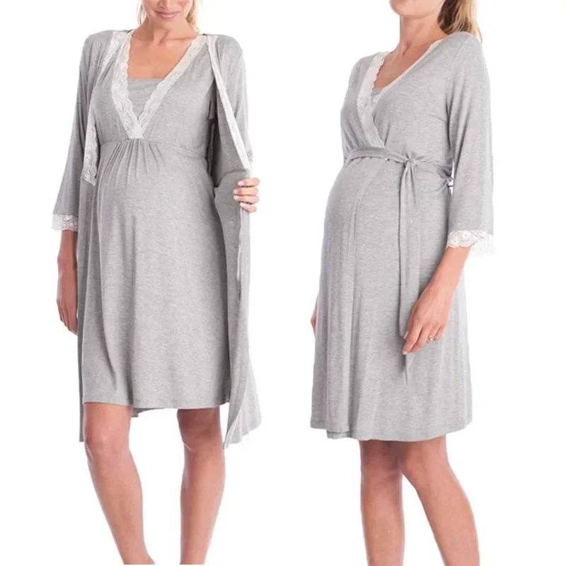 

Ночная рубашка для беременных ночная рубашка для кормящих женщин кружевная одежда для сна с регулируемым поясом пижамное платье Одежда для беременных