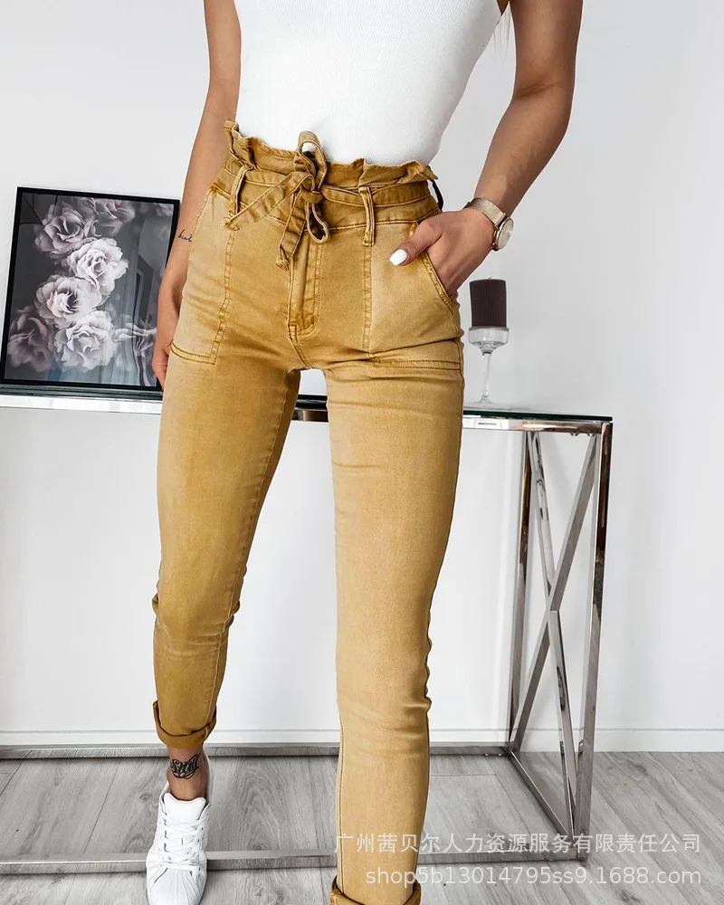 Women Paper Bag Waist Pocket Detail Self Tie Skinny Pants Women Pencil Sashes Drawstring High Waist Fashion Trousers Summer
Women Paper Bag Waist Pocket Detail Self Tie Skinny Pants Women Pencil Sashes Drawstring High Waist Fashion Trousers Summer