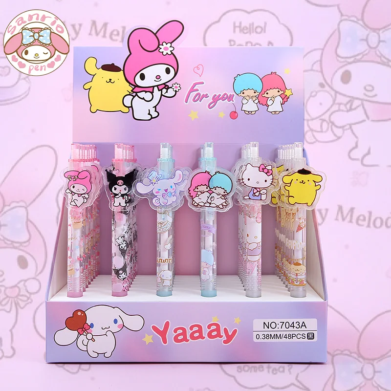

Гелевые ручки Sanrio 24/48 шт., аниме мелодия Kuromi Hello Kitty, офисные принадлежности, оптовая продажа, гелевая ручка для пресса, милая ручка для подписи 0,5 мм, Черная
