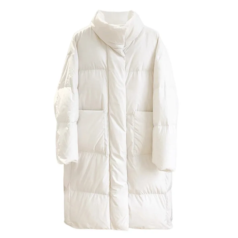 Women's Winter White Duck Down Jacket Stand Collar Below Knees Long Thick Ladies Overcoat Oblique Pocket Padded Parka
Women's Winter White Duck Down Jacket Stand Collar Below Knees Long Thick Ladies Overcoat Oblique Pocket Padded Parka