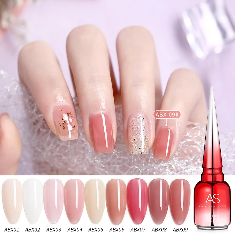 

AS Colors Jelly Nude Gel Nail Polish Set 15ml Light Pink Peach Translucent Color UV Light Cure Gel Varnish Nail Art DIY at Home