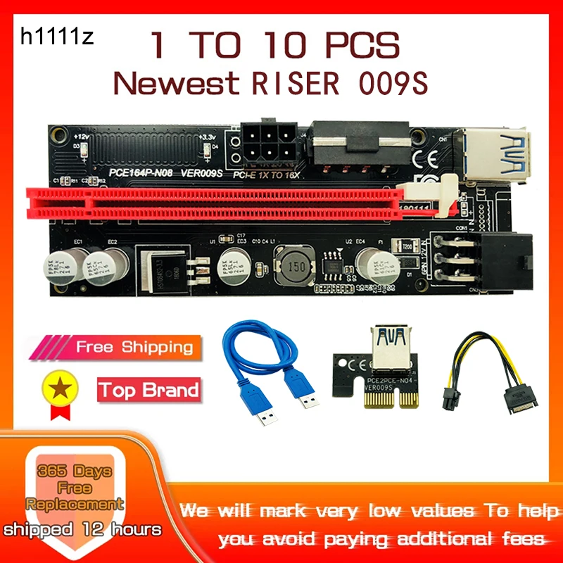 

1-10 шт. подъемник 009s красный PCI Express X1 до X16 расширитель 60 см PCIE карта 4 контакта 6 контактов SATA питание LED для видеокарты Биткоин Майнер