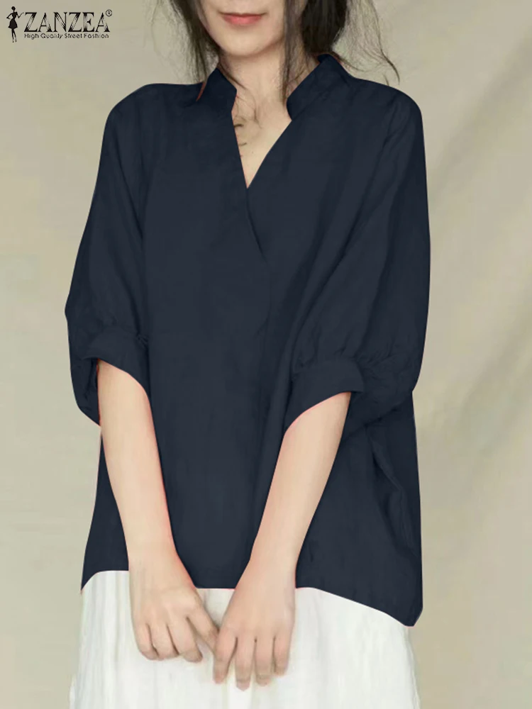 

2024 Summer V-neck Short Sleeve Tops ZANZEA Casual Women Cotton Blouse Fashion Loose Female Daliy Shirt Korean Baggy Blusa Tunic