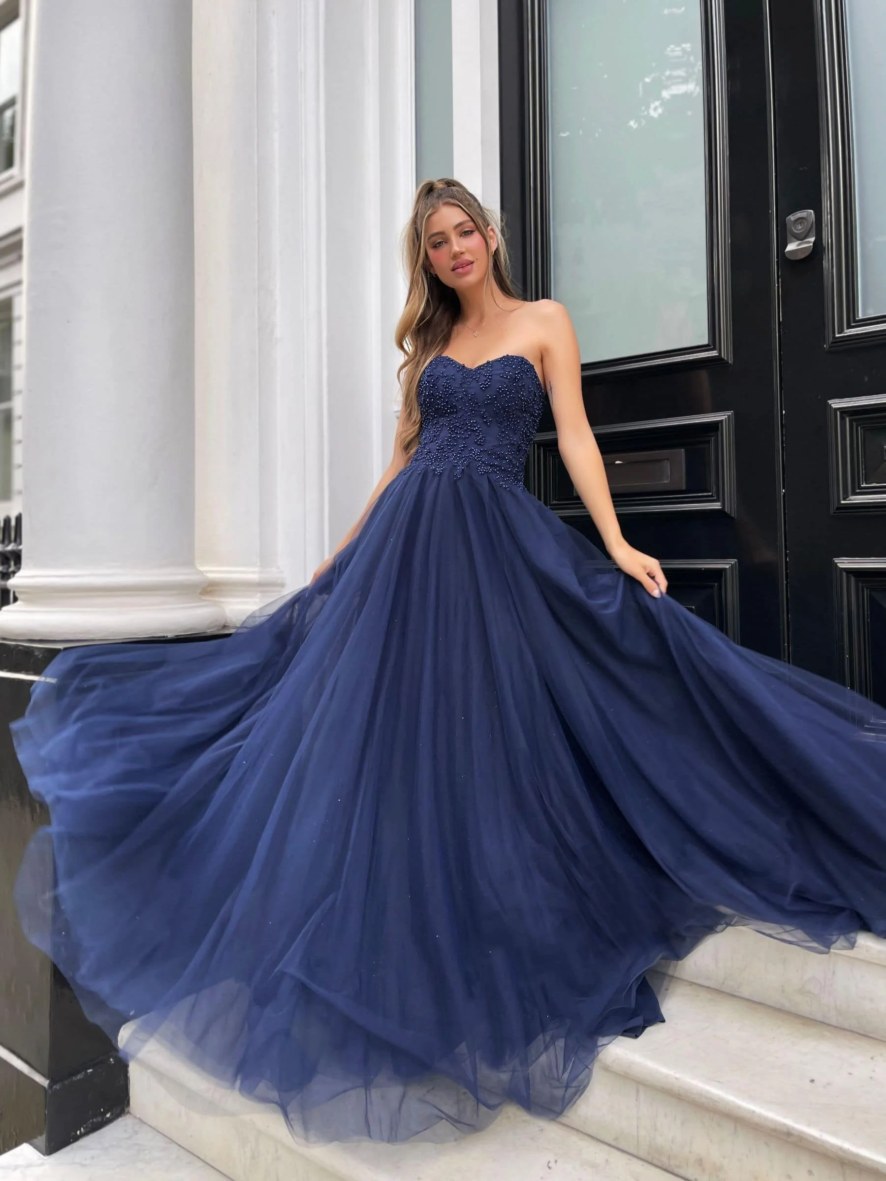 Navy Blue Evening Dresses Lilac Strapless Sweetheart Beaded Tulle Long A Line Sweep Train Corset Back Formal Party Prom Gowns
Navy Blue Evening Dresses Lilac Strapless Sweetheart Beaded Tulle Long A Line Sweep Train Corset Back Formal Party Prom Gowns