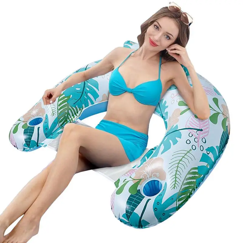 

Palm Leaf Pool Float With Cup Holder Floating Mesh Pool Chair PVC Floating Water Raft Inflatable Pool Sofa Float Large Size