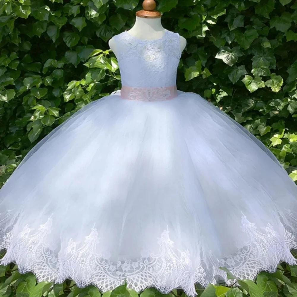 

Bridesmaid Dress Girls Flower Girl Dresses Ball Gown Kids Wedding Party Pageant First Communion Gown Big Bow Long Sleeves