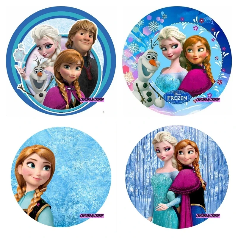 

Ice Frozen Theme Round Backdrop Cover Princess Elsa Anna Girls Birthday Party Background Winter Ice Snow Dessert Table Banner