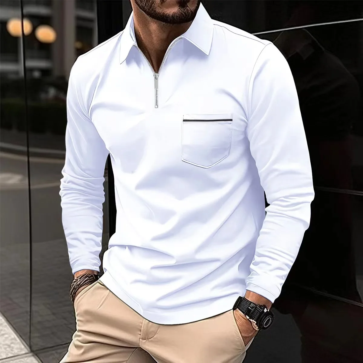 Instagram Spring and Autumn POLO Shirt Zipper Pocket Men's Long sleeved Sports Leisure Slim Fit Muscle Fitness Polo Shirt
Instagram Spring and Autumn POLO Shirt Zipper Pocket Men's Long sleeved Sports Leisure Slim Fit Muscle Fitness Polo Shirt