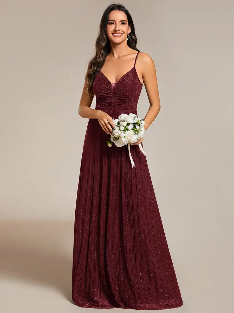 

Gorgeous Evening Dresses High-Waisted Glittering Spaghetti Straps Formal 2024 Ever Pretty of Pleated Burgundy Bridesmaid dress