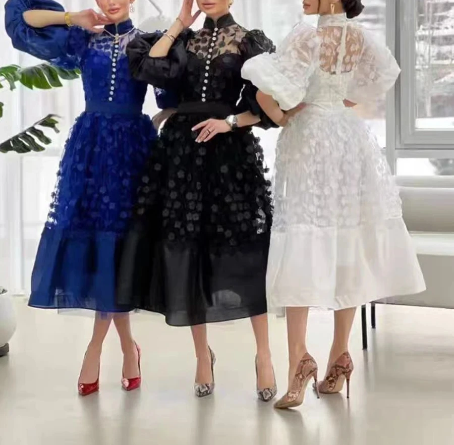 Retro Long-Sleeved Dress, Monochrome Mesh, Three-Dimensional Flower, Single-Breasted, Holiday Banquet, Spring, 2024
Retro Long-Sleeved Dress, Monochrome Mesh, Three-Dimensional Flower, Single-Breasted, Holiday Banquet, Spring, 2024
