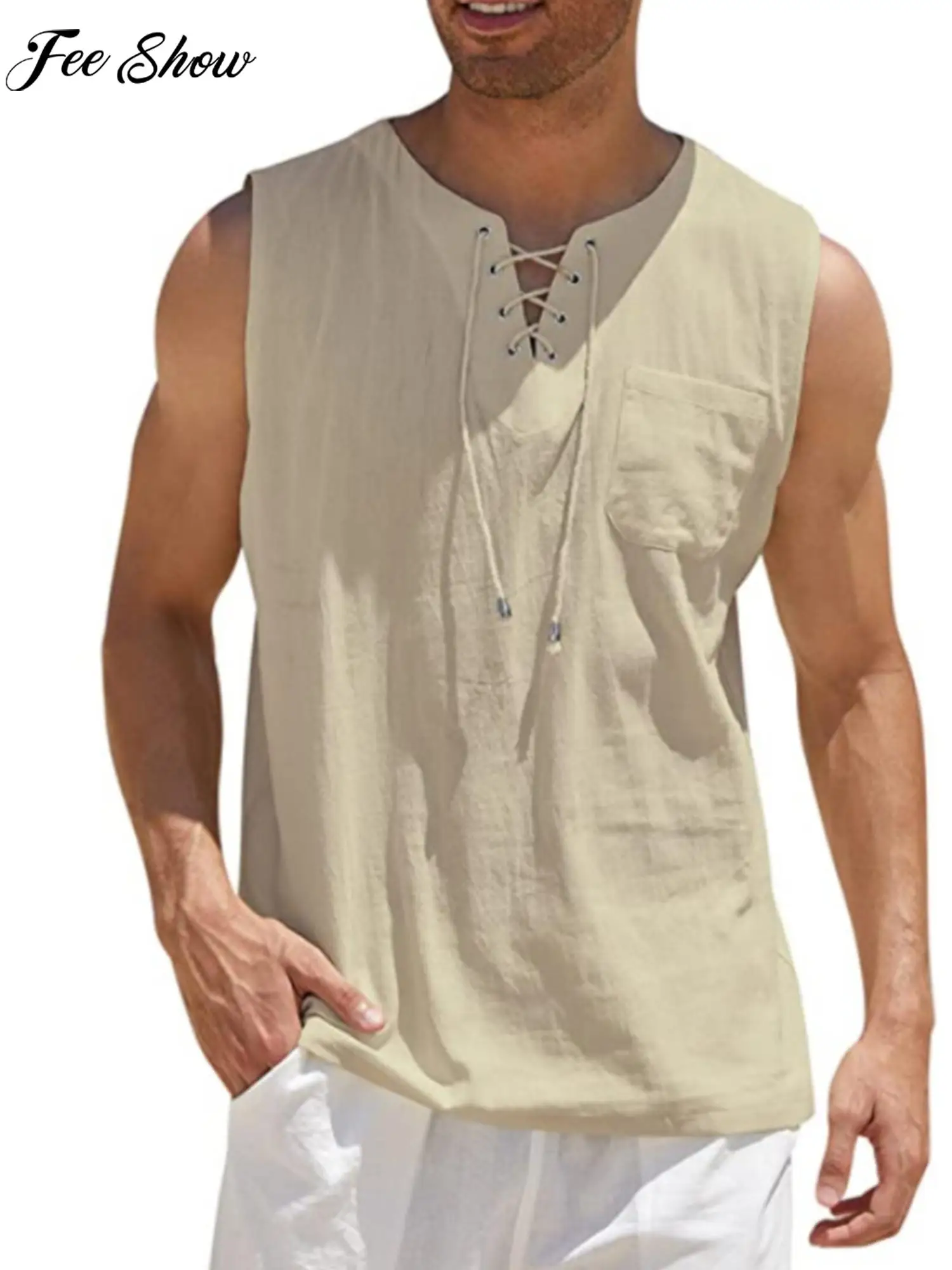 Mens Casual Loose Shirts Vest Sleeveless Lace-up Solid Color Cotton Linen Tank Tops for Daily Wear Beach Vacation Loungewear
Mens Casual Loose Shirts Vest Sleeveless Lace-up Solid Color Cotton Linen Tank Tops for Daily Wear Beach Vacation Loungewear