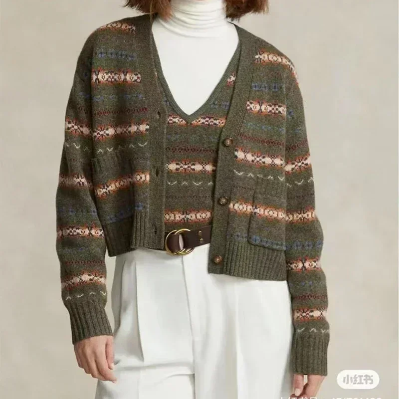 

Женский осенне-зимний вязаный шерстяной кашемировый кардиган 2024, свитер, вязаный жилет с цветочным узором, свитеры, пуловеры, джемперы для женщин