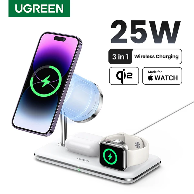 UGREEN-Support de chargeur sans fil MFi pour Magsafe, Station de charge 3 en 1 pour iPhone 15, 16 Pro Max, Apple Watch, AirPods, 15W, 25W 1