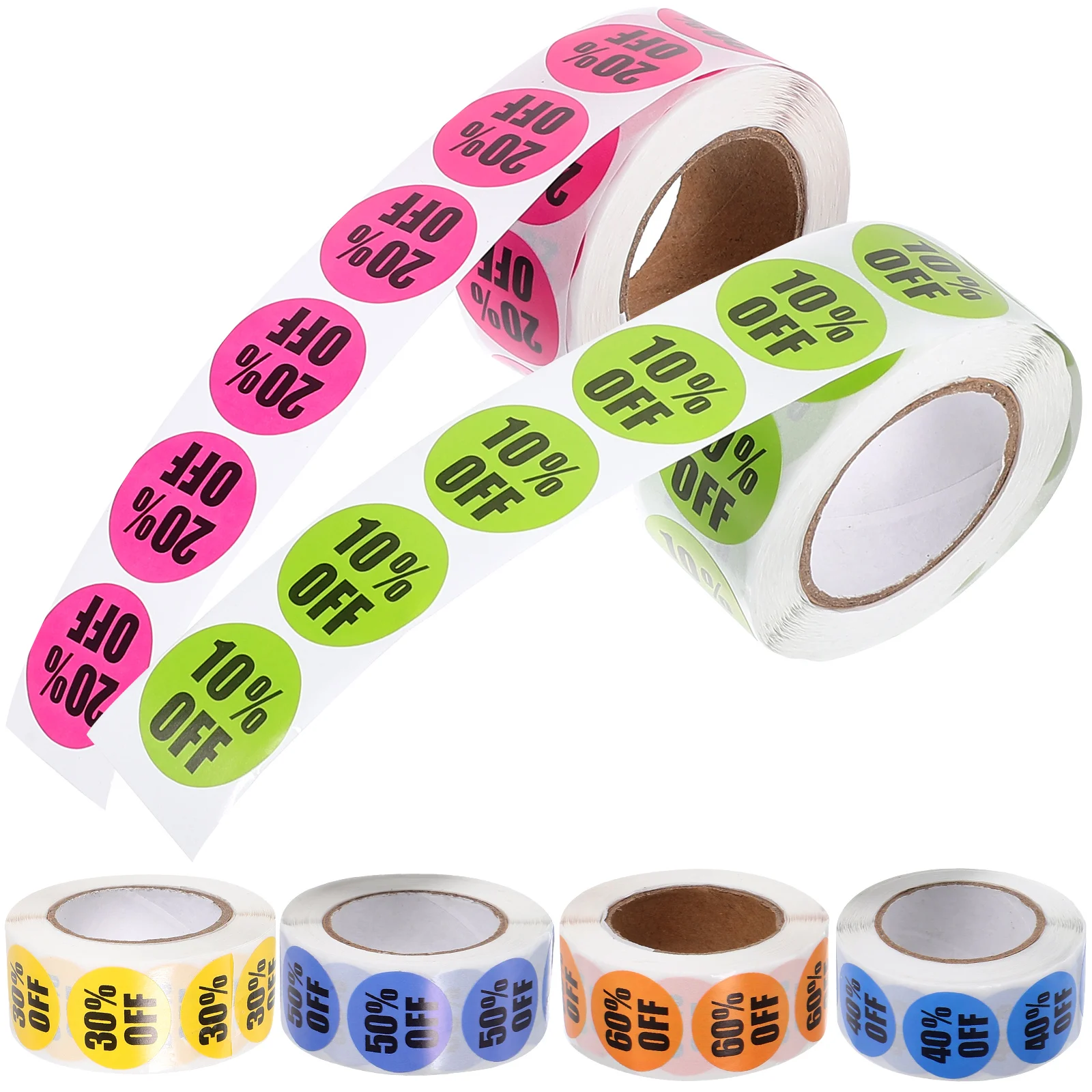 

6 Rolls of Circle Percent Off Decals Small Discount Stickers Colored Round Stickers Retail Store Labels