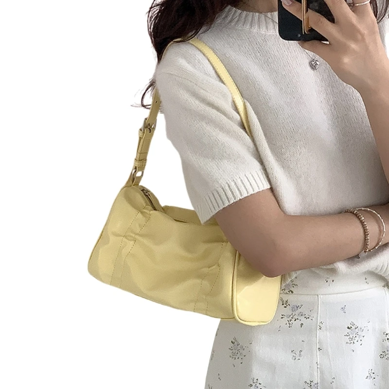 

Women Fashion Pleated Underarm Bag Solid Color PU Leather Ruched Shoulder Bag Lady Girls Casual Large Capacity Shopping Handbag